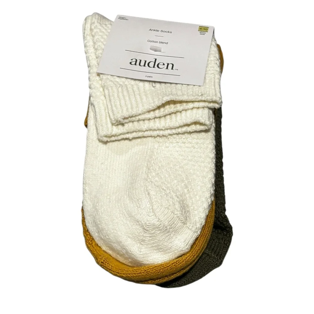 Auden Womens Ankle Socks 3 Pair Cotton Blend Textured Knit Multi Color Size 4-10